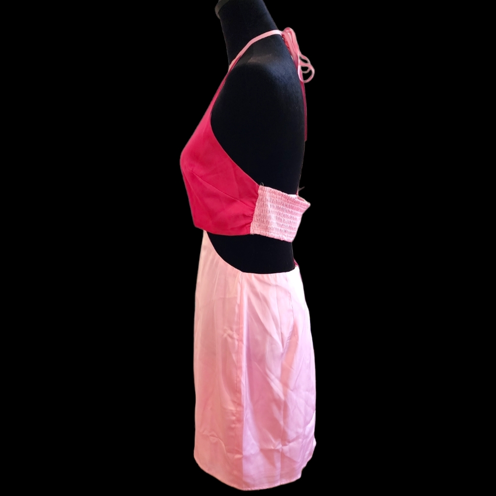 🎀Pink Colorblock Halter Dress - Picture 3 of 5
